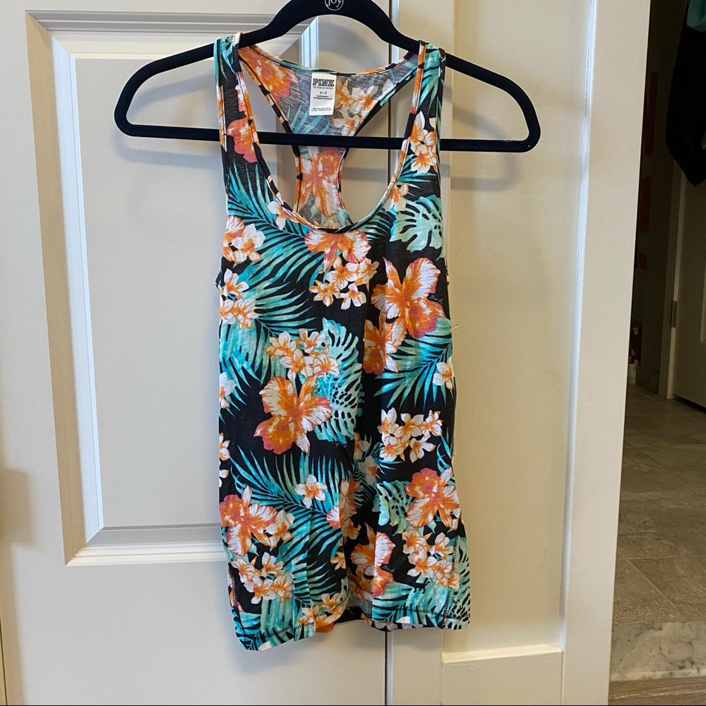 VS Pink Tropical Floral Racerback Tank
